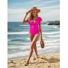 imageBlooming Jelly Womens Tummy Control Swimsuit V Neck One Piece Bathing Suits Slimming Laceup Ruffle SwimwearRose Red