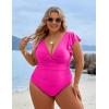 imageBlooming Jelly Womens Tummy Control Swimsuit V Neck One Piece Bathing Suits Slimming Laceup Ruffle SwimwearRose Red