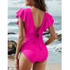 imageBlooming Jelly Womens Tummy Control Swimsuit V Neck One Piece Bathing Suits Slimming Laceup Ruffle SwimwearRose Red