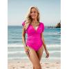 imageBlooming Jelly Womens Tummy Control Swimsuit V Neck One Piece Bathing Suits Slimming Laceup Ruffle SwimwearRose Red