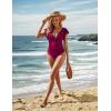 imageBlooming Jelly Womens Tummy Control Swimsuit V Neck One Piece Bathing Suits Slimming Laceup Ruffle SwimwearWine Red