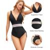 imageBlooming Jelly Womens Tummy Control Swimsuits One Piece Bathing Suit Modest Color Block Drawstring SwimwearBlack