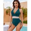 imageBlooming Jelly Womens Tummy Control Swimsuits One Piece Bathing Suit Modest Color Block Drawstring SwimwearDark Teal