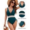 imageBlooming Jelly Womens Tummy Control Swimsuits One Piece Bathing Suit Modest Color Block Drawstring SwimwearDark Teal