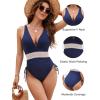 imageBlooming Jelly Womens Tummy Control Swimsuits One Piece Bathing Suit Modest Color Block Drawstring SwimwearNavy Blue