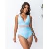 imageBlooming Jelly Womens Tummy Control Swimsuits One Piece Bathing Suit Modest Color Block Drawstring SwimwearSky Blue
