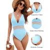 imageBlooming Jelly Womens Tummy Control Swimsuits One Piece Bathing Suit Modest Color Block Drawstring SwimwearSky Blue