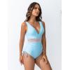imageBlooming Jelly Womens Tummy Control Swimsuits One Piece Bathing Suit Modest Color Block Drawstring SwimwearSky Blue