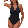 imageBlooming Jelly Womens One Piece Swimsuit Cute Halter Ribbed Bathing Suits 1 Piece Swim Suits U Ring SwimwearBlack