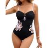 imageBlooming Jelly Womens One Piece Swimsuit Slimming Color Block High Cut Bathing Suit Cheeky Floral Cutout SwimwearBlack