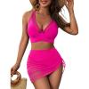 imageBlooming Jelly Womens Swim Skirt High Waisted Bikini Sets Tummy Control Swimsuits Mesh Sarong Wraps Bathing SuitsHot Pink