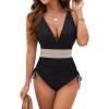 imageBlooming Jelly Womens Tummy Control Swimsuits One Piece Bathing Suit Modest Color Block Drawstring SwimwearBlack