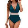 imageBlooming Jelly Womens Tummy Control Swimsuits One Piece Bathing Suit Modest Color Block Drawstring SwimwearDark Teal