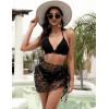 imageBlooming Jelly Womens 3 Piece Swimsuits Triangle Halter Thong Bikini Set Butterfly Bathing Suits SarongsBlack