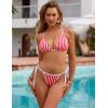 imageBlooming Jelly Womens 3 Piece Swimsuits Triangle Halter Thong Bikini Set Butterfly Bathing Suits SarongsStripedred and White