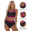imageBlooming Jelly Womens High Waist Bikini Sets Sporty Color Block Two Piece Swimsuits Scoop Neck Cheeky Bathing SuitsBlack Pink
