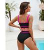 imageBlooming Jelly Womens High Waist Bikini Sets Sporty Color Block Two Piece Swimsuits Scoop Neck Cheeky Bathing SuitsBlack Pink