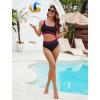 imageBlooming Jelly Womens High Waist Bikini Sets Sporty Color Block Two Piece Swimsuits Scoop Neck Cheeky Bathing SuitsBlack Pink