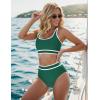 imageBlooming Jelly Womens High Waist Bikini Sets Sporty Color Block Two Piece Swimsuits Scoop Neck Cheeky Bathing SuitsGreen