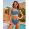 imageBlooming Jelly Womens High Waist Bikini Sets Sporty Color Block Two Piece Swimsuits Scoop Neck Cheeky Bathing SuitsGrey Blue