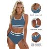 imageBlooming Jelly Womens High Waist Bikini Sets Sporty Color Block Two Piece Swimsuits Scoop Neck Cheeky Bathing SuitsGrey Blue