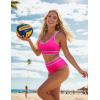 imageBlooming Jelly Womens High Waist Bikini Sets Sporty Color Block Two Piece Swimsuits Scoop Neck Cheeky Bathing SuitsHot Pink
