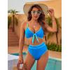 imageBlooming Jelly Womens High Waisted Bikini Set Tie Knot High Rise Two Piece Swimsuits Bathing SuitsNew Colorblock Blue