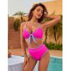 imageBlooming Jelly Womens High Waisted Bikini Set Tie Knot High Rise Two Piece Swimsuits Bathing SuitsNew Colorblock Pink