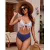 imageBlooming Jelly Womens High Waisted Bikini Set Tie Knot High Rise Two Piece Swimsuits Bathing SuitsStriped Blue126