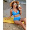 imageBlooming Jelly Womens High Waisted Bikini Sets Color Block Two Piece Swimsuits Ribbed Lace Up Back Bathing SuitsBlue