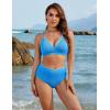 imageBlooming Jelly Womens High Waisted Bikini Sets Color Block Two Piece Swimsuits Ribbed Lace Up Back Bathing SuitsBlue