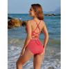imageBlooming Jelly Womens High Waisted Bikini Sets Color Block Two Piece Swimsuits Ribbed Lace Up Back Bathing SuitsBrick Red