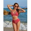 imageBlooming Jelly Womens High Waisted Bikini Sets Color Block Two Piece Swimsuits Ribbed Lace Up Back Bathing SuitsBrick Red