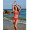 imageBlooming Jelly Womens High Waisted Bikini Sets Color Block Two Piece Swimsuits Ribbed Lace Up Back Bathing SuitsBrick Red