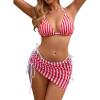 imageBlooming Jelly Womens 3 Piece Swimsuits Triangle Halter Thong Bikini Set Butterfly Bathing Suits SarongsStripedred and White