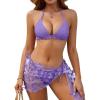 imageBlooming Jelly Womens 3 Piece Swimsuits Triangle Halter Thong Bikini Set Butterfly Bathing Suits SarongsViolet