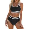 imageBlooming Jelly Womens High Waist Bikini Sets Sporty Color Block Two Piece Swimsuits Scoop Neck Cheeky Bathing SuitsBlack