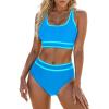imageBlooming Jelly Womens High Waist Bikini Sets Sporty Color Block Two Piece Swimsuits Scoop Neck Cheeky Bathing SuitsBlue