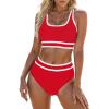 imageBlooming Jelly Womens High Waist Bikini Sets Sporty Color Block Two Piece Swimsuits Scoop Neck Cheeky Bathing SuitsRed