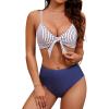 imageBlooming Jelly Womens High Waisted Bikini Set Tie Knot High Rise Two Piece Swimsuits Bathing SuitsStriped Blue126