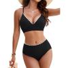 imageBlooming Jelly Womens High Waisted Bikini Sets Color Block Two Piece Swimsuits Ribbed Lace Up Back Bathing SuitsBlack