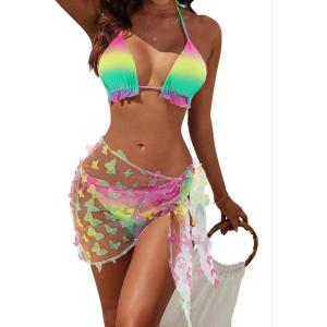 imageBlooming Jelly Womens 3 Piece Swimsuits Triangle Halter Thong Bikini Set Butterfly Bathing Suits SarongsMulticolor01