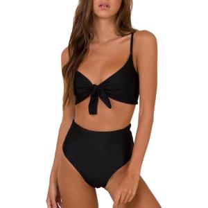 imageBlooming Jelly Womens High Waisted Bikini Set Tie Knot High Rise Two Piece Swimsuits Bathing SuitsBlack