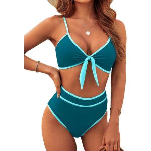 imageBlooming Jelly Womens High Waisted Bikini Set Tie Knot High Rise Two Piece Swimsuits Bathing SuitsBlue Green42
