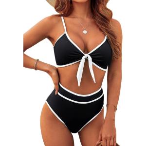 imageBlooming Jelly Womens High Waisted Bikini Set Tie Knot High Rise Two Piece Swimsuits Bathing SuitsNew Colorblock Black