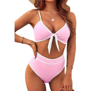 imageBlooming Jelly Womens High Waisted Bikini Set Tie Knot High Rise Two Piece Swimsuits Bathing SuitsNew Light Pink68