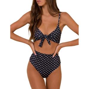 imageBlooming Jelly Womens High Waisted Bikini Set Tie Knot High Rise Two Piece Swimsuits Bathing SuitsPolka Dot