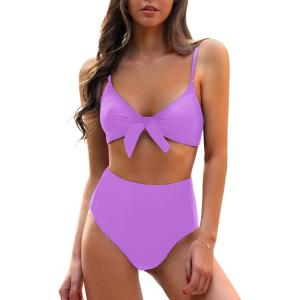 imageBlooming Jelly Womens High Waisted Bikini Set Tie Knot High Rise Two Piece Swimsuits Bathing SuitsPurple