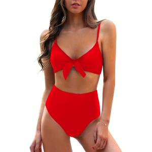 imageBlooming Jelly Womens High Waisted Bikini Set Tie Knot High Rise Two Piece Swimsuits Bathing SuitsRed
