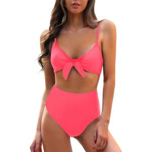 imageBlooming Jelly Womens High Waisted Bikini Set Tie Knot High Rise Two Piece Swimsuits Bathing SuitsWatermelon Red